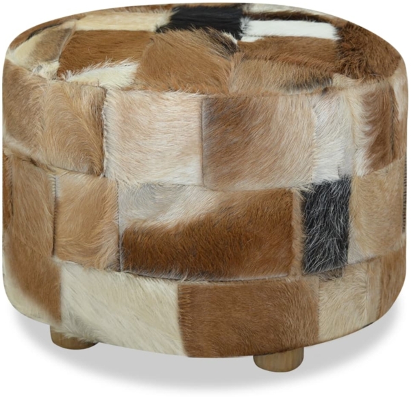 vidaXL Hocker Ziegenleder Rund 50x50x45 cm 244548