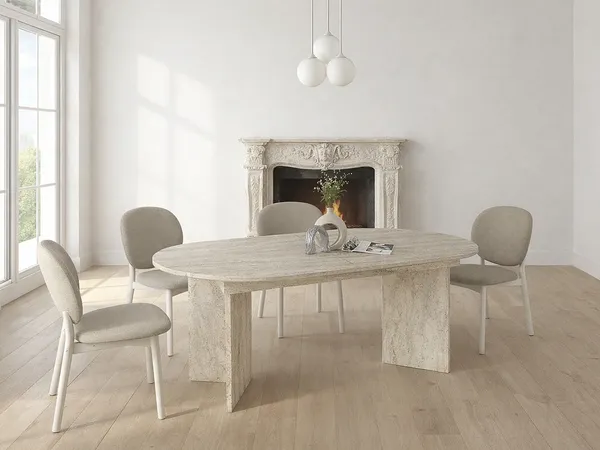 Vente-unique - TOPANIA Esstisch Holz, Platte Beige - B 89,4 cm x H 78 cm x L 260 cm220 cm180 cm