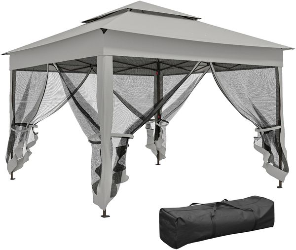 Faltbarer Gartenpavillon/Posterpavillon zum Aufklappen, Stahlrahmen, wasserdichtes Polyester, UV-beständig, Moskitonetze + Tragetasche