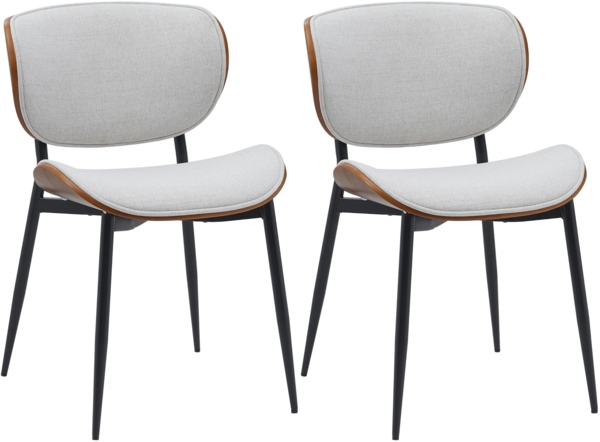 CLP 2er Set Esszimmerstuhl Enid mit Rückenlehne und Polsterung I Sessel,walnuss/creme Stoff