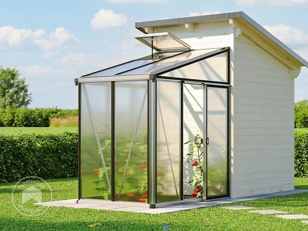 GFP Gewächshaus Anlehngewächshaus Ella 32 - Aluminium - 137x194 cm - 16 mm Polycarbonat-Platten