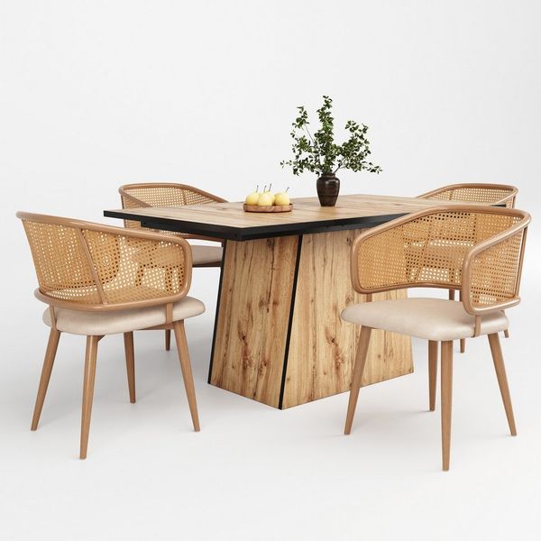 MC Star Esszimmerstuhl 2 Stk mit Rattan-Rückenlehne, Sitzkissen aus PU-Leder (moderner und einfacher Stil, geeignet für Restaurants, Wohnzimmer und Cafés)