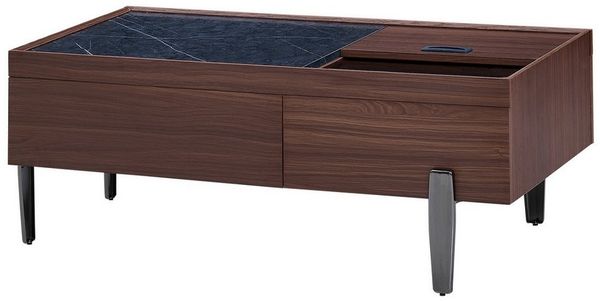 BlingBin Couchtisch Kaffeetisch Beistelltisch Wohnzimmertisch (1-St, mit Schubladen,Metallbeine), Dunkelbraunes Holzdesign,105x50x41,5cm