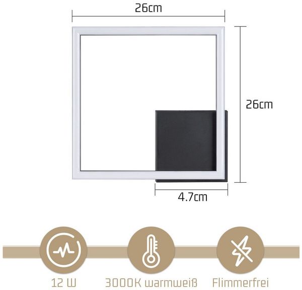 Nettlife LED Deckenleuchte Schwarz Eckig 12/20/24W Warmweiß Küchenlampe Schlafzimmer, LED fest integriert, Modern Esszimmerlampe für Wohnzimmer Kinderzimmer Flur Büro Bild 2