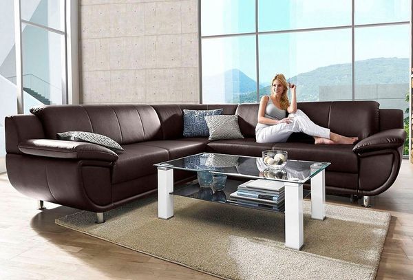 TRENDMANUFAKTUR Ecksofa Rondo wahlweise mit Schlaffunktion, bequeme Armlehnen, Bestseller, L-Form, wahlw. mit Federkern, Füße chromfarben, Unser Dauertiefpreis