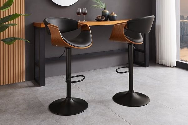 riess-ambiente Barhocker ORGANIC schwarz/natur- Kunstleder, Armlehne, höhenverstellbar, drehbar (Einzelartikel, 1 St), gepolsterter Barstuhl - ideal für Hausbars, Tresen und Kücheninseln