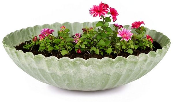 matches21 HOME & HOBBY Blumentopf Pflanzschale für draussen Dekoschale rund grün marmoriert 22 cm (1 St), Blumen-Schale als wetterfeste Friedhof-Schale Grab-Schmuck Grabschale