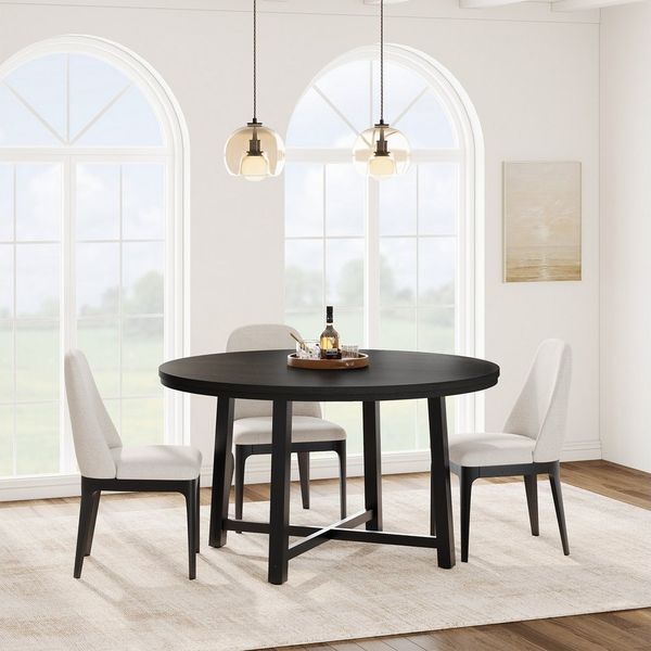 GarveeMore Esstisch Runder Esstisch Wohnzimmertisch Baumkantentisch Gartentisch (1 Tisch), Moderner runder Küchentisch 119 cm Durchmesser für 4-6 Personen