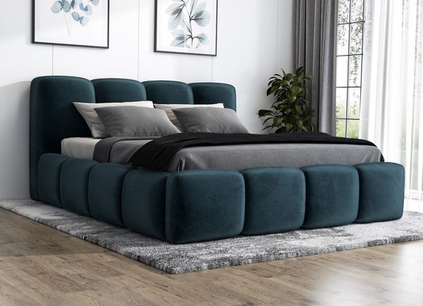 Polsterbett DONA 180x200 mit Matratze, Bettkasten und Lattenrost. Farbe: Azur 12