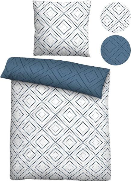Traumhaft schlafen - Castell - Markenbettwäsche Baumwoll Renforce Bettwäsche 0040786 RAUTE, blau, 1x 135x200 cm + 1x 80x80 cm