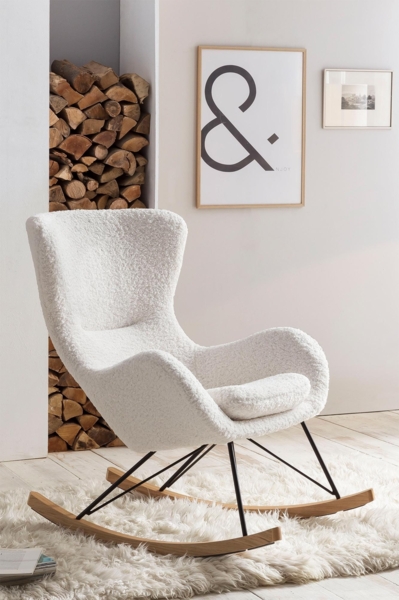 SalesFever Schaukelstuhl Teddyfell weiß