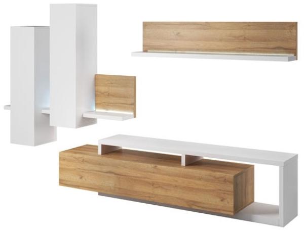 Wohnwand "Bota" Anbauwand 3-teilig weiß Grandson Eiche grifflos Bild 2