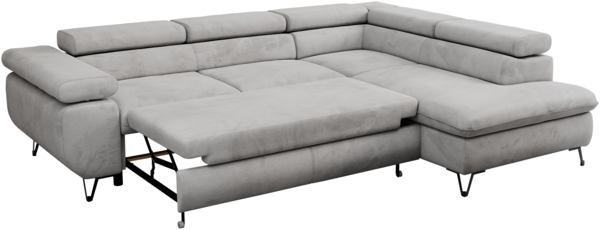 Mks Möbel 'Pedro L-Form' Ecksofa mit Schlaffunktion, verstellbaren Kopfstützen & Bettkasten, Hellgrau, Velours, mit Topper, rechts Bild 7