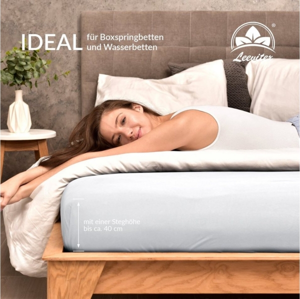 leevitex® Spannbettlaken Premium 195, Gummizug: Rundum, blickdicht, Anti-Pilling, 97% Baumwolle, 3% Elasthan, 40 cm Steg Bild 3