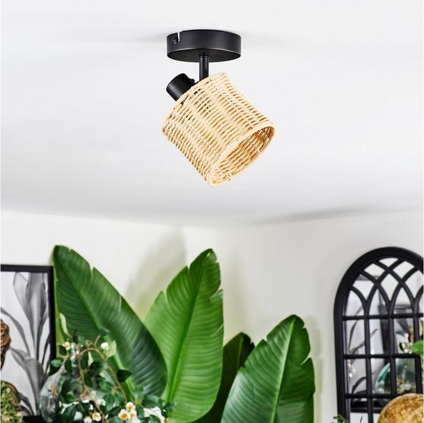 hofstein Deckenleuchte Deckenlampe aus Metall/Rattan in Schwarz/Naturfarben, ohne Leuchtmittel, verstellbare Deckenleuchte im Boho-Design (Schirme Ø 12 cm), 4 x E14