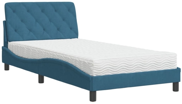 vidaXL Bett mit Matratze Blau 100x200 cm Samt 3208644