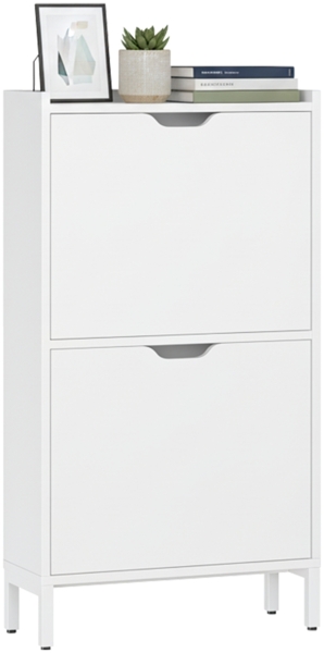 Bellamio 'Ceyhan' Schuhschrank mit 2 Klappen, schmales Schuhregal, weiß, 50x19x90 cm, Schuhkipper für 4 paar Schuhe