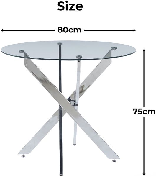 Esstisch mit gekreuzten Metallbeinen und Tischplatte aus gehärtetem Glas, moderner, platzsparender Küchentisch für das Wohnzimmer, verchromte Beine, runder Tisch, silberfarbene Beine, 80 x 80 x 75 cm Bild 7