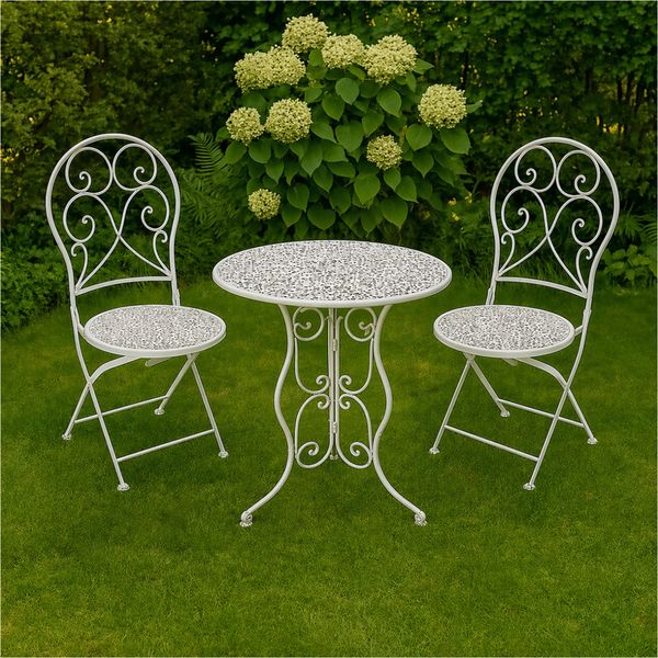 HTI-Living Garten-Essgruppe Bistroset aus Metall 3-teilig Weiß, (Set, 3-tlg, 2 Klappstühle 1 Tisch ohne Dekoration), Sitzgruppe Metall
