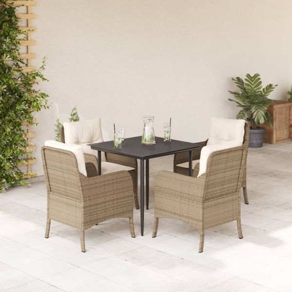 vidaXL 5-tlg. Garten-Essgruppe mit Kissen Beige Poly Rattan 3211963