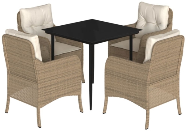 vidaXL 5-tlg. Garten-Essgruppe mit Kissen Beige Poly Rattan 3211963