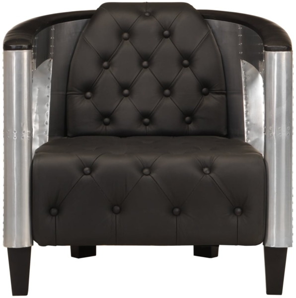 vidaXL Fliegersessel Schwarz Echtleder 247795