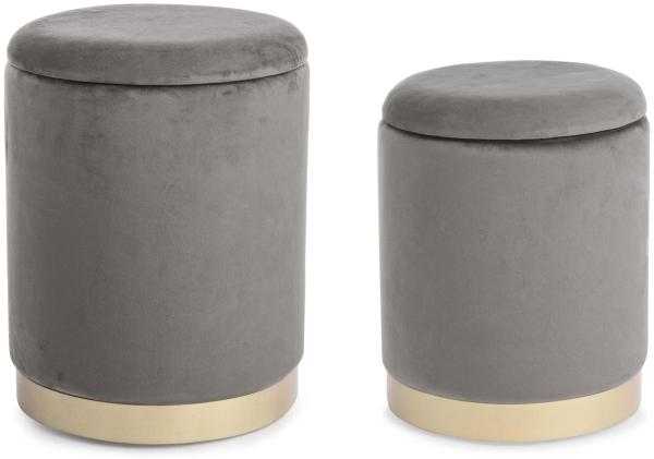 Pouf Polina 2er-Set in Samt-Optik, Grau, 32x32x38 / 36x36x45 cm