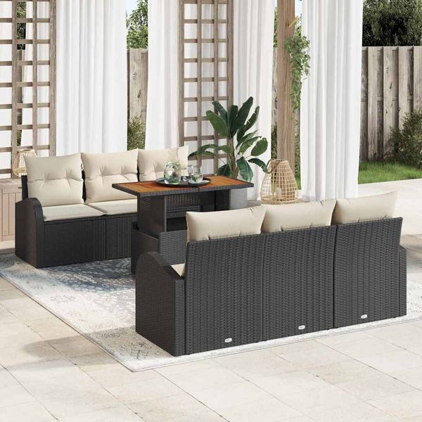 vidaXL Garten-Sofa-Set mit Speicher 7 pcs Schwarz Poly Rattan 3358266