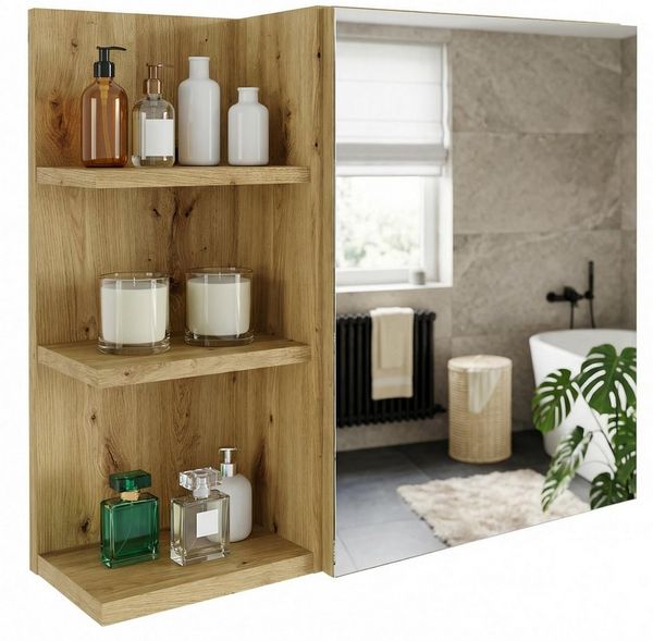 TREND WERK Spiegelschrank Badezimmer mit Ablage & Stauraum (59×16×50 cm Hängender Badezimmerschrank zur Wandmontage mit Regal) – modern & pflegeleicht