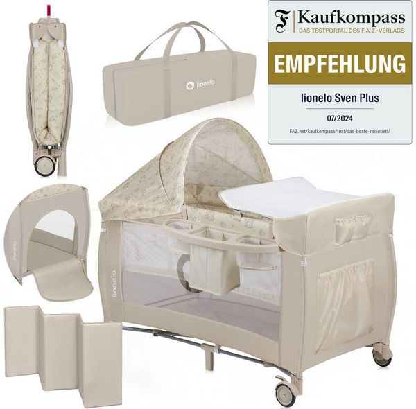 Lionelo Sven Plus 4 in 1 Baby Bett ab Geburt bis 15 kg Wickelauflage Moskitonetz luftige Seitenwände mit Seiteneingang Tragetasche zusammenklappbar