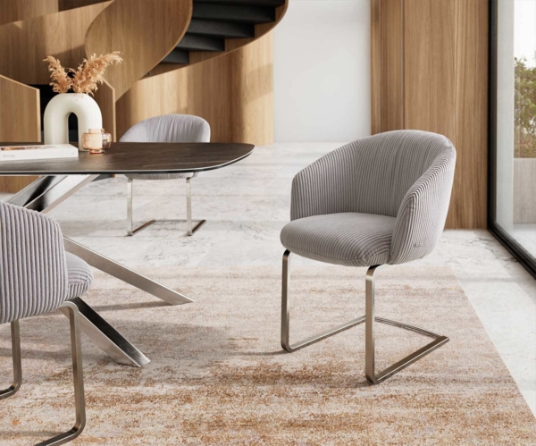 Freischwinger Caja-Flex mit Armlehnen Cord Silbergrau Freischwinger flach Edelstahl Taschenfederkern