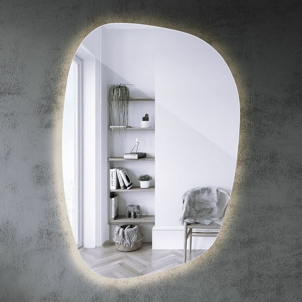 Tulup LED-Lichtspiegel Spiegel Klecksform Dekospiegel LED Organisch Organische, Warmes Licht LED, Im Spiegel integrierte LED-Beleuchtung