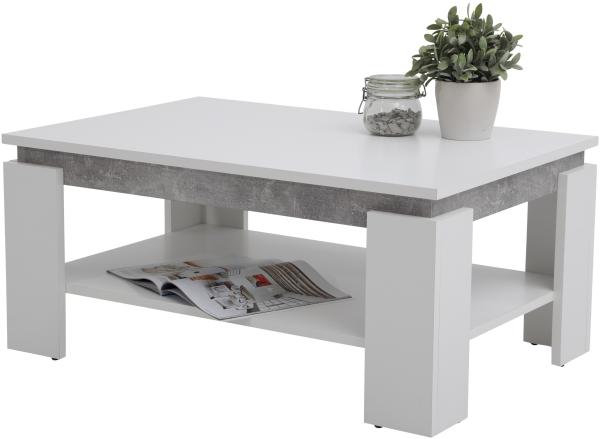 Couchtisch >TIM II< in weiß/Beton-Optik aus Holzwerkstoff - 90x40x60cm (BxHxT)