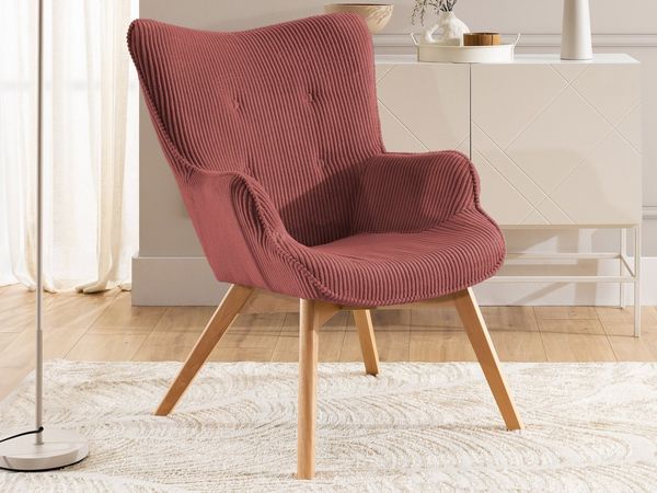 S-Style Möbel Loungesessel Lenari aus Cordstoff mit Füßen aus Massivholz in Natur oder Braun (1 x Lounge-Sessel)