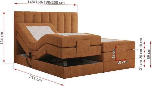 Boxspringbett mit elektrisch verstellbaren Matratzen, zwei Bettkästen und einem Topper - COMFORTO - 180 x 200 cm - Orange Stoff - H3 Bild 6