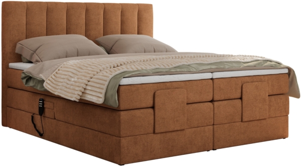 Boxspringbett mit elektrisch verstellbaren Matratzen, zwei Bettkästen und einem Topper - COMFORTO - 180 x 200 cm - Orange Stoff - H3 Bild 5
