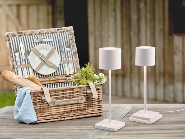 2er SET Akku LED Tischlampen kabellos für Innen & Außen, Weiß - H: 38cm