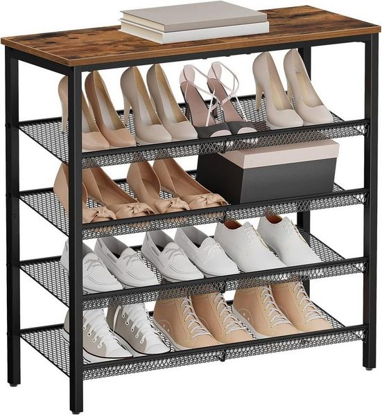 Hoobro Schuhregal 5-stöckiges Schuhablage, Schuhschrank, verstellbares Metallgitterregal, Geräumige Oberseite, für 16-20 Paar