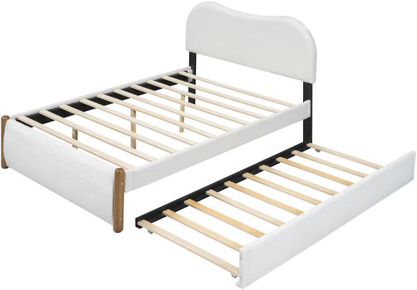 140*200cm Flachbett, gepolstert, mit praktischem ausziehbares Rollbett, minimalistische Formgebung, weiß Bild 6