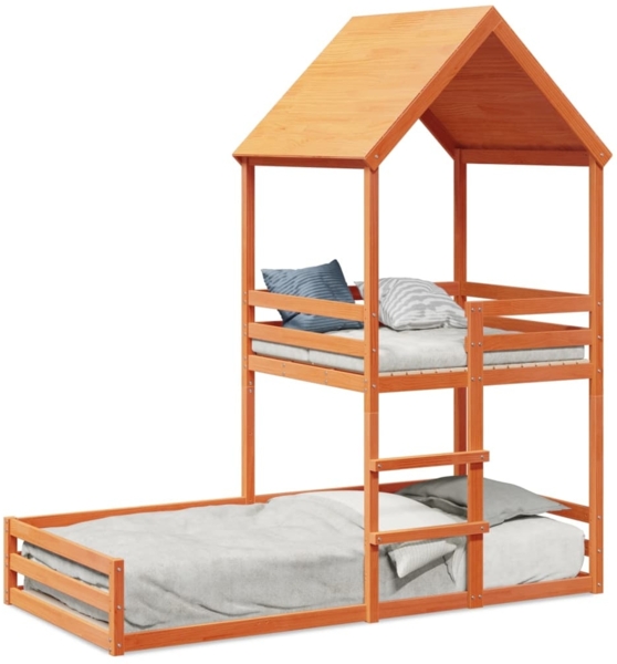 vidaXL Etagenbett mit Dach Wachsbraun 80x200 cm Massivholz Kiefer 3282395