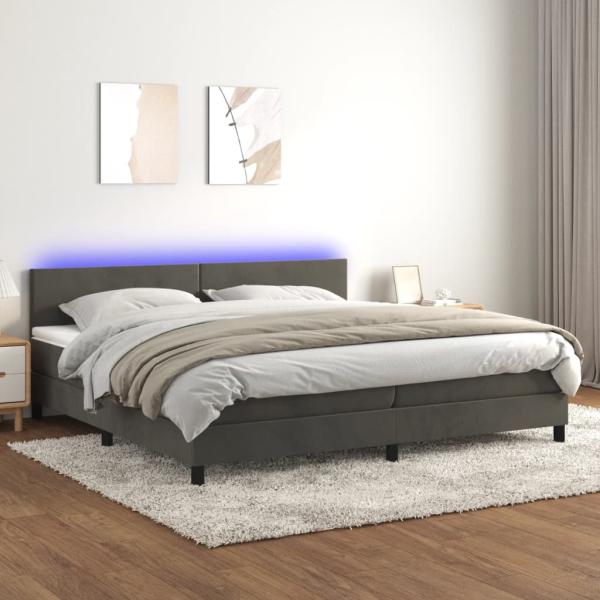 vidaXL Boxspringbett mit Matratze & LED Samt Dunkelgrau 200 x 200 cm, Härtegrad: H2 [3134304]