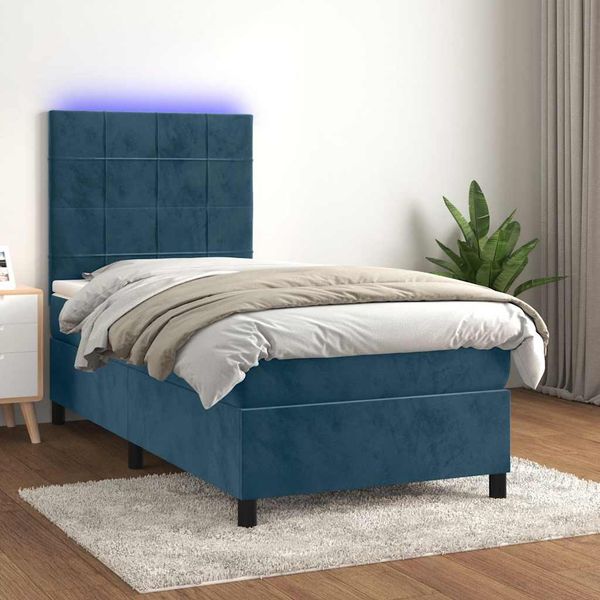 vidaXL Boxspringbett mit Matratze & LED Dunkelblau 90x190 cm Samt 3136099