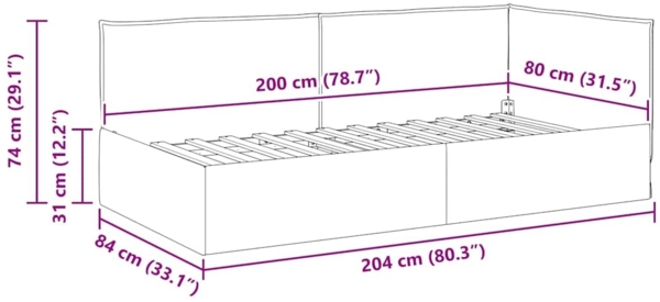 vidaXL Eckbettgestell mit Kopfteil Taupe 100 cm x 200 cm Stoff 42016452 Bild 10