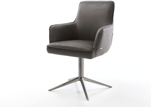 Drehstuhl Heira-Flex mit Armlehnen Mikrofaser Anthrazit Vintage Fußkreuz Graphit 360° drehbar Wippfunktion Taschenfederkern