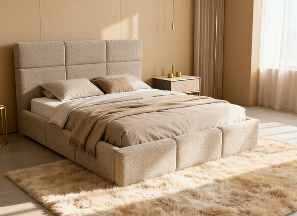 Polsterbett Celine - Bettkasten mit Gasdruckfedern - Doppelbett mit Lattenrost, Bett mit Polsterkopfteil, Bettgestell, Schlafzimmer, Bouclé-Stoff (160 x 200 cm, Beige (Coral 65))