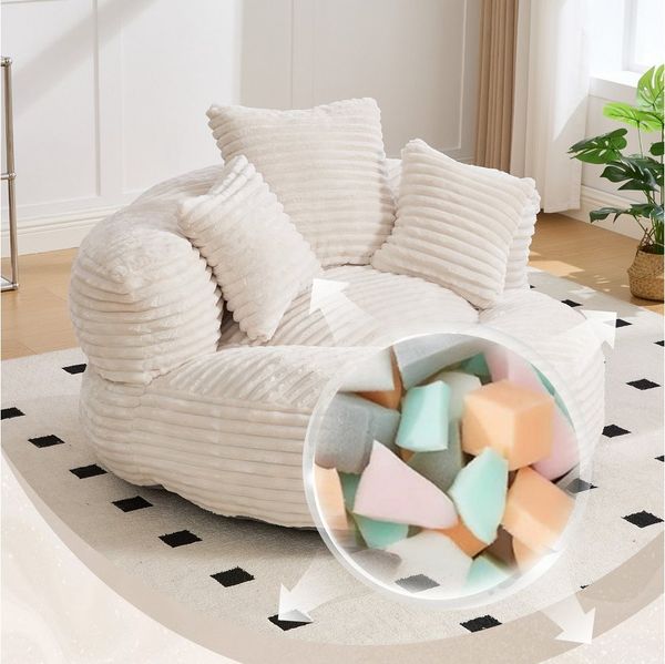 BlingBin Sitzsack Cordstoff-Sofa, Lazy Sofa (Sofa, 1 St, 108 x 108 x 52 cm), Mit drei Kissen, für Erwachsene und Kinder gleichermaßen geeignet