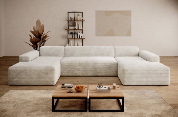 PROMETO Möbel Ecksofa Empire Ecksofa U-Form, Sofa U-Form Beige und Grau