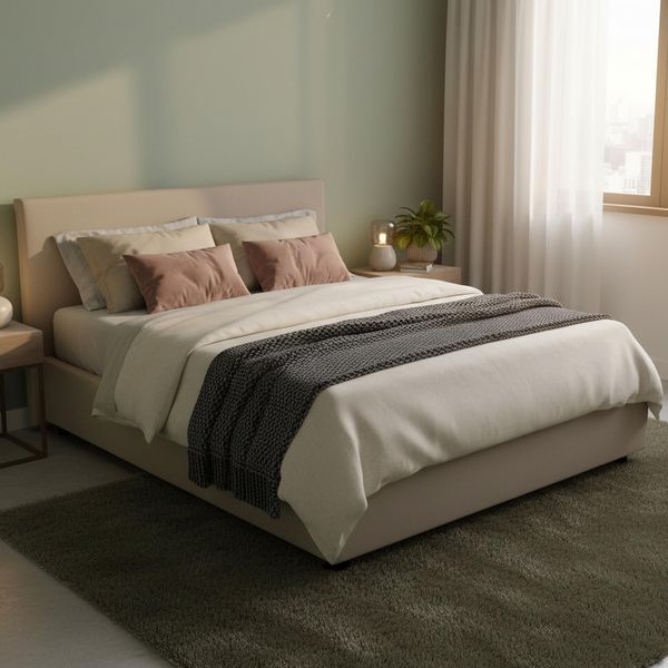 Talamo Italia - Doppelbett Bertilla, Bettkasten mit Kunstlederbezug, 100 % Made in Italy, Öffnung vorne, inklusive Matratze 160x190 cm, Taupe