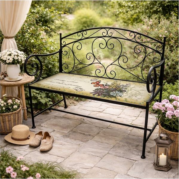 HTI-Living Gartenbank Celia Metall mit dekorativer Sitzfläche Schmetterling (1x Gartenbank Celia Schmetterling aus Metall)
