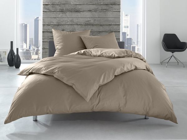 Bettwaesche-mit-Stil Renforcé / Linon Hotelbettwäsche "Lia" 100% Baumwolle braun uni einfarbig Garnitur 155x200 + 80x80cm